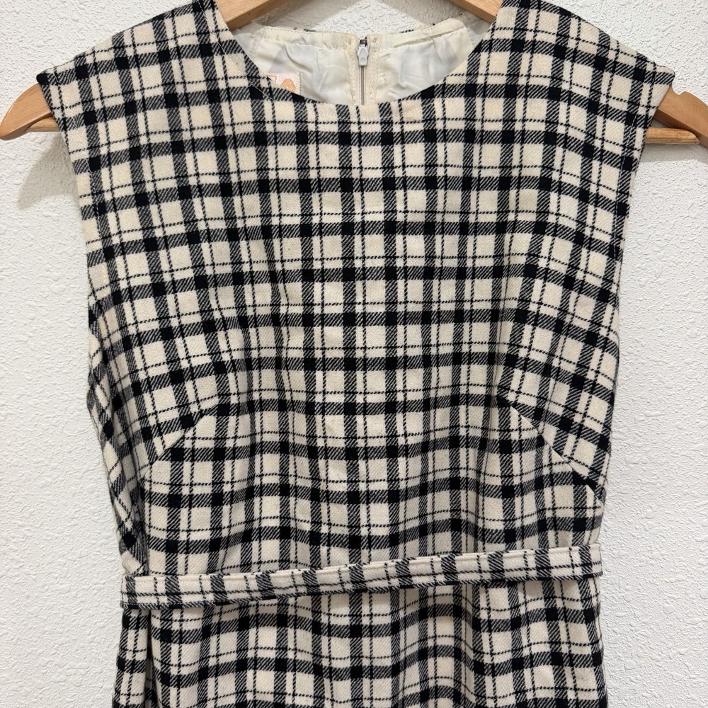 VTG Pendleton Wool Dress Sleeveless Women's Size 10 Plaid Black & White Knee - Picture 2 of 8